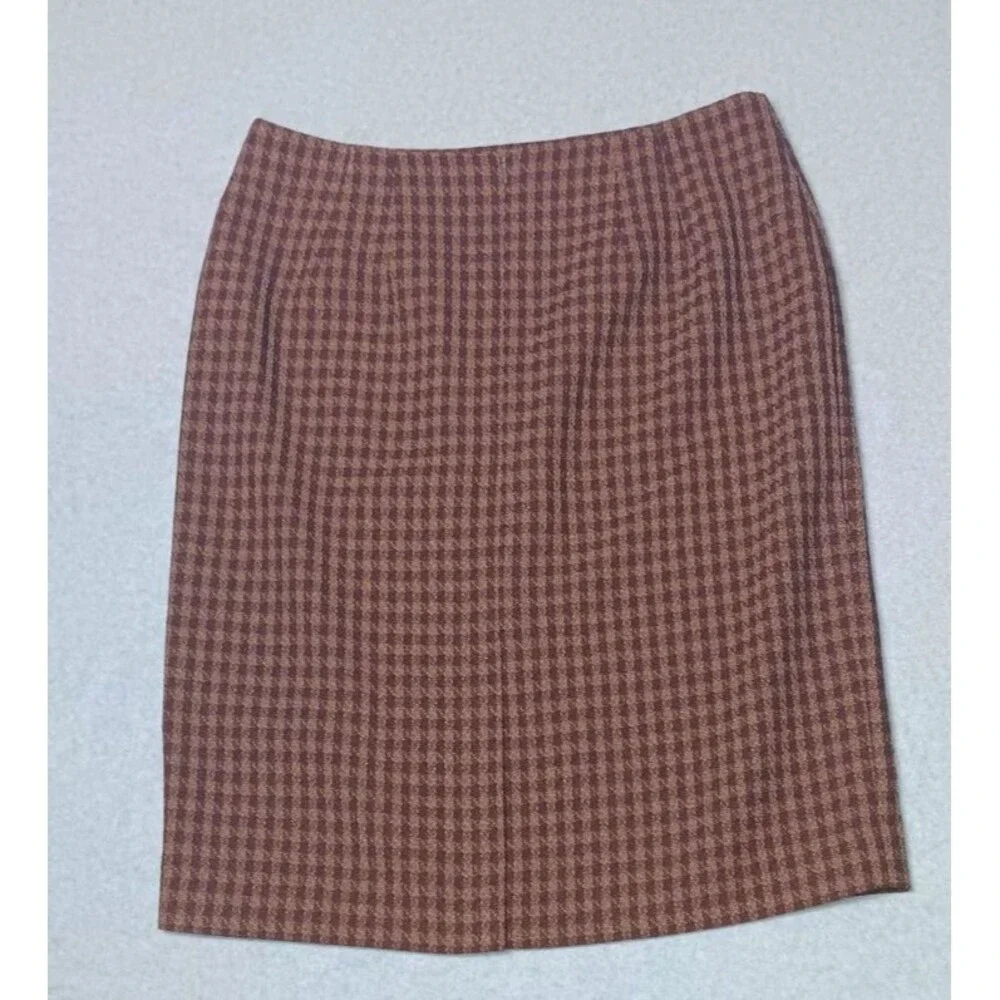 Vintage Travis Ayers Pencil Skirt Size 12 Brown Checkered Plaid Academia Career
